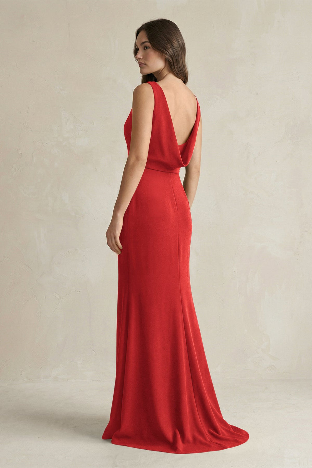 V - Neck Sheath Satin Maxi Bridesmaid Dress in Spice - SHE IS ME Bridesmaid Dresses