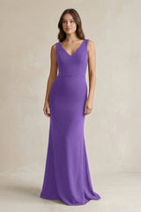 V - Neck Sheath Satin Maxi Bridesmaid Dress in Tahiti - KISS BRIDAL Bridesmaid Dresses