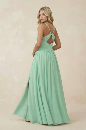 V-Neck Spaghetti Strap A-Line Chiffon Bridesmaid Dress in Pale Pistachio - SHE IS ME BRIDESMAID DRESSES