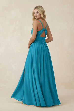 V - Neck Spaghetti Strap A - Line Chiffon Bridesmaid Dress in Blue Jay - SHE IS ME Bridesmaid Dresses