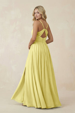 V - Neck Spaghetti Strap A - Line Chiffon Bridesmaid Dress in Buttercup - SHE IS ME Bridesmaid Dresses
