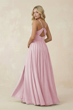 V - Neck Spaghetti Strap A - Line Chiffon Bridesmaid Dress in Candy Pink - SHE IS ME Bridesmaid Dresses