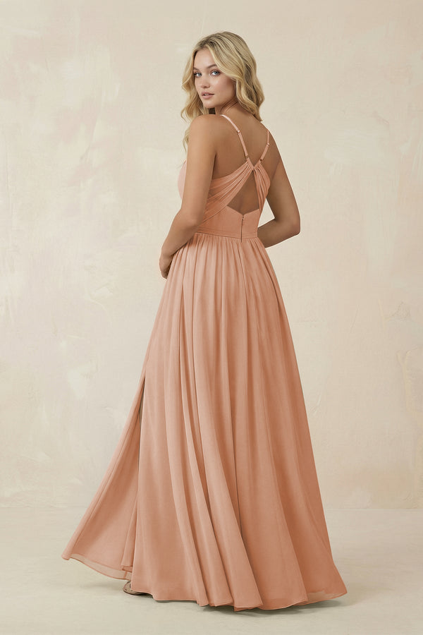 V - Neck Spaghetti Strap A - Line Chiffon Bridesmaid Dress in Champagne Rose - SHE IS ME Bridesmaid Dresses