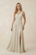 V - Neck Spaghetti Strap A - Line Chiffon Bridesmaid Dress in Dove Gray - SHE IS ME Bridesmaid Dresses