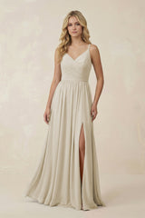 V - Neck Spaghetti Strap A - Line Chiffon Bridesmaid Dress in Dove Gray - KISS BRIDAL Bridesmaid Dresses