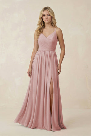 V - Neck Spaghetti Strap A - Line Chiffon Bridesmaid Dress in Dusty Rose - SHE IS ME Bridesmaid Dresses