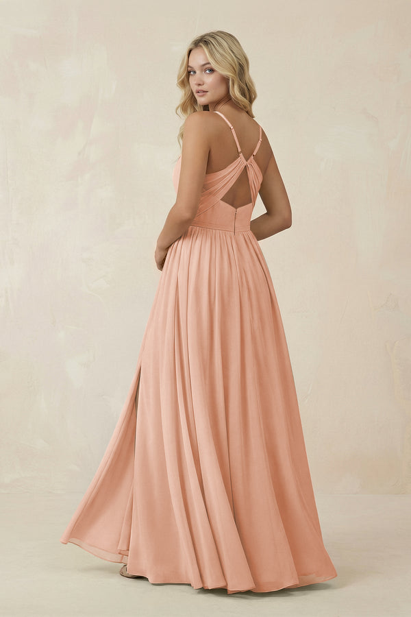 V - Neck Spaghetti Strap A - Line Chiffon Bridesmaid Dress in English Rose - SHE IS ME Bridesmaid Dresses