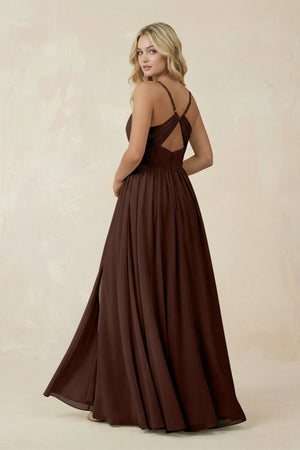V - Neck Spaghetti Strap A - Line Chiffon Bridesmaid Dress in Espresso - SHE IS ME Bridesmaid Dresses