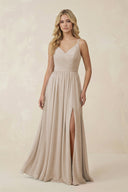 V - Neck Spaghetti Strap A - Line Chiffon Bridesmaid Dress in Frost - SHE IS ME Bridesmaid Dresses