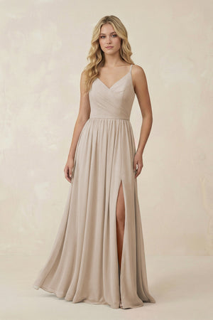 V - Neck Spaghetti Strap A - Line Chiffon Bridesmaid Dress in Frost - SHE IS ME Bridesmaid Dresses