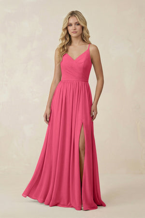 V - Neck Spaghetti Strap A - Line Chiffon Bridesmaid Dress in Fuchsia - SHE IS ME Bridesmaid Dresses
