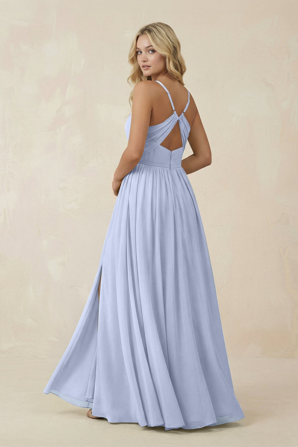 V - Neck Spaghetti Strap A - Line Chiffon Bridesmaid Dress in Ice - SHE IS ME Bridesmaid Dresses