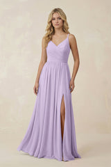 V - Neck Spaghetti Strap A - Line Chiffon Bridesmaid Dress in Lavender - KISS BRIDAL Bridesmaid Dresses