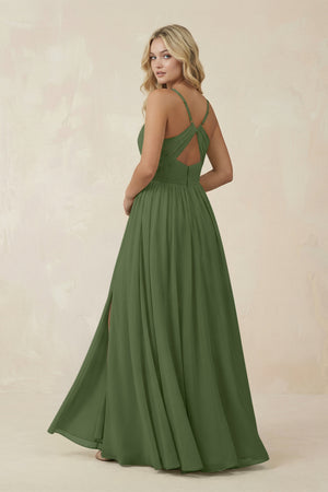 V-Neck Spaghetti Strap A-Line Chiffon Bridesmaid Dress in Moss (2) | KISSBRIDAL