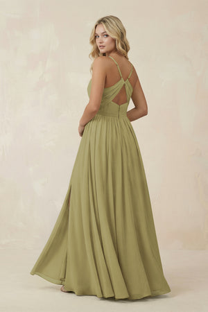 V-Neck Spaghetti Strap A-Line Chiffon Bridesmaid Dress in Moss Green (2) | KISSBRIDAL