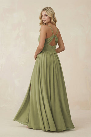 V - Neck Spaghetti Strap A - Line Chiffon Bridesmaid Dress in Moss Green - SHE IS ME Bridesmaid Dresses