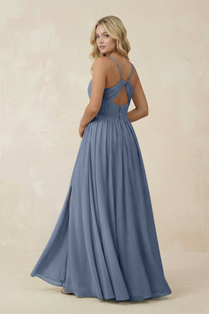 V - Neck Spaghetti Strap A - Line Chiffon Bridesmaid Dress in Neptune - SHE IS ME Bridesmaid Dresses