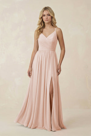 V - Neck Spaghetti Strap A - Line Chiffon Bridesmaid Dress in Pale Blush - SHE IS ME Bridesmaid Dresses