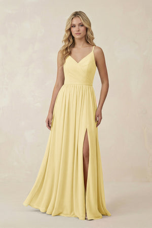 V - Neck Spaghetti Strap A - Line Chiffon Bridesmaid Dress in Pastel Yellow - SHE IS ME Bridesmaid Dresses