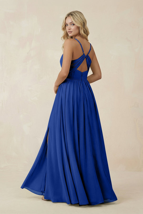 V - Neck Spaghetti Strap A - Line Chiffon Bridesmaid Dress in Royal Blue - SHE IS ME Bridesmaid Dresses
