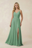 V - Neck Spaghetti Strap A - Line Chiffon Bridesmaid Dress in Sea Glass - SHE IS ME Bridesmaid Dresses