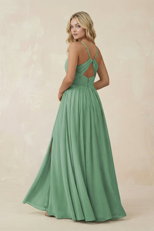V - Neck Spaghetti Strap A - Line Chiffon Bridesmaid Dress in Sea Glass - SHE IS ME Bridesmaid Dresses