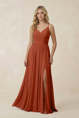 V - Neck Spaghetti Strap A - Line Chiffon Bridesmaid Dress in Spice - KISS BRIDAL Bridesmaid Dresses