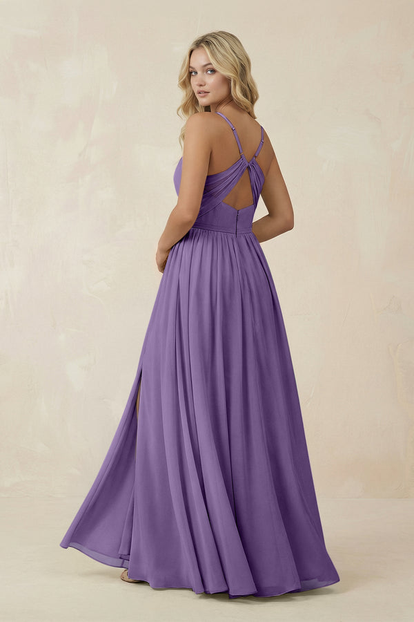 V - Neck Spaghetti Strap A - Line Chiffon Bridesmaid Dress in Tahiti - SHE IS ME Bridesmaid Dresses