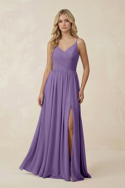 V - Neck Spaghetti Strap A - Line Chiffon Bridesmaid Dress in Tahiti - SHE IS ME Bridesmaid Dresses