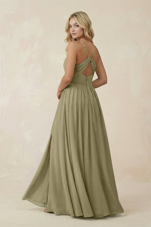 V - Neck Spaghetti Strap A - Line Chiffon Bridesmaid Dress in Thyme - SHE IS ME Bridesmaid Dresses