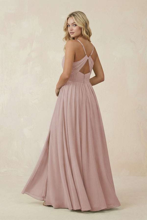 V-Neck Spaghetti Strap A-Line Chiffon Bridesmaid Dress in Toffee (2) | KISSBRIDAL