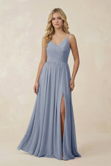 V - Neck Spaghetti Strap A - Line Chiffon Bridesmaid Dress in Twilight - KISS BRIDAL Bridesmaid Dresses
