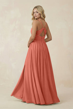 V - Neck Spaghetti Strap A - Line Chiffon Bridesmaid Dress in Wild Rose - SHE IS ME Bridesmaid Dresses