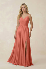 V - Neck Spaghetti Strap A - Line Chiffon Bridesmaid Dress in Wild Rose - KISS BRIDAL Bridesmaid Dresses