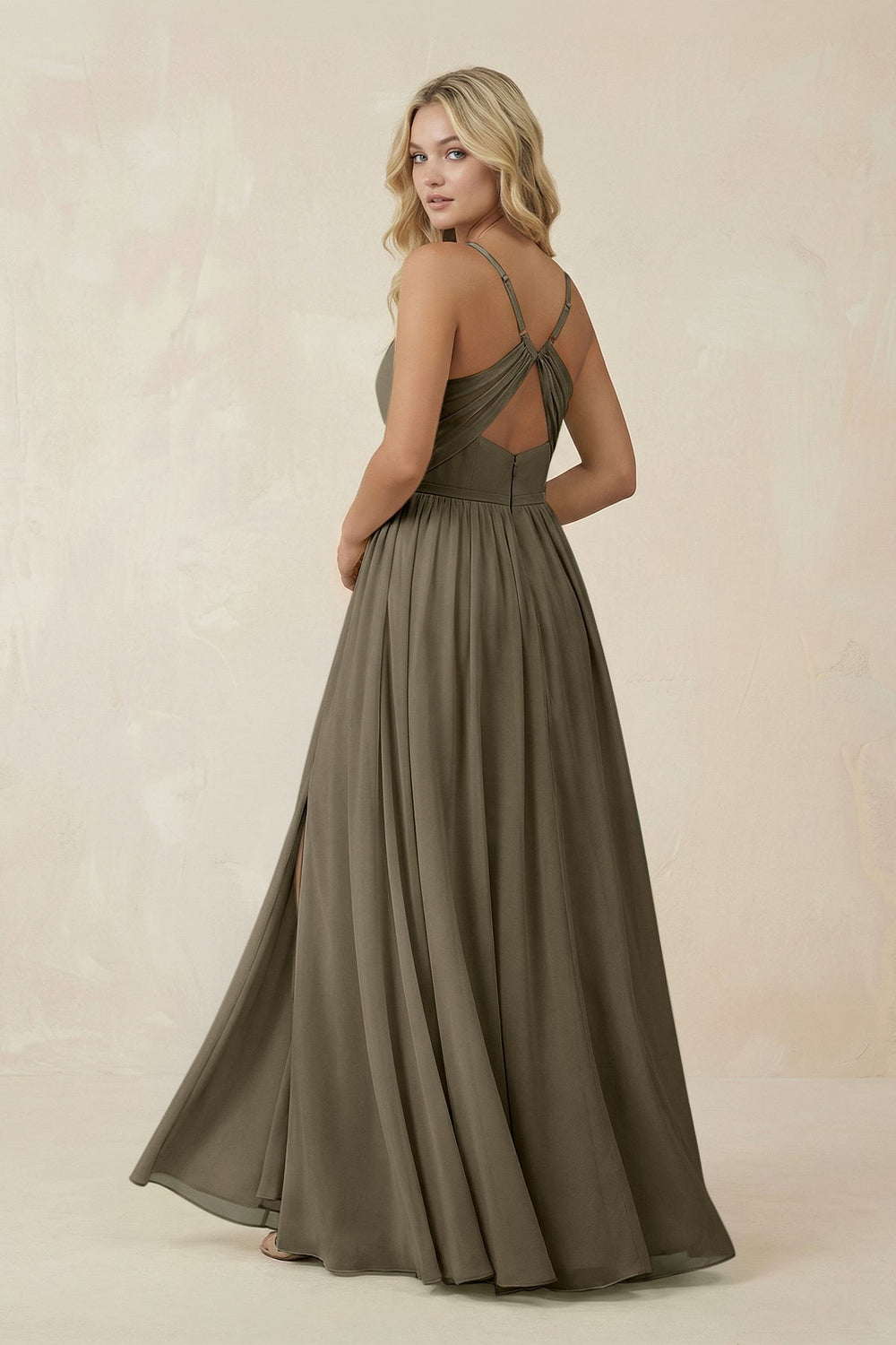 V - Neck Spaghetti Strap A - Line Chiffon Bridesmaid Dress in Willow Green - SHE IS ME Bridesmaid Dresses