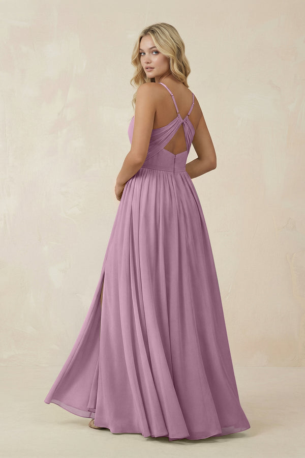 V - Neck Spaghetti Strap A - Line Chiffon Bridesmaid Dress in Wisteria - SHE IS ME Bridesmaid Dresses