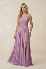 V - Neck Spaghetti Strap A - Line Chiffon Bridesmaid Dress in Wisteria - KISS BRIDAL Bridesmaid Dresses