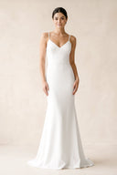 V - Neck Spaghetti Straps Sheath Maxi Dress in White - SHE IS ME Dresses
