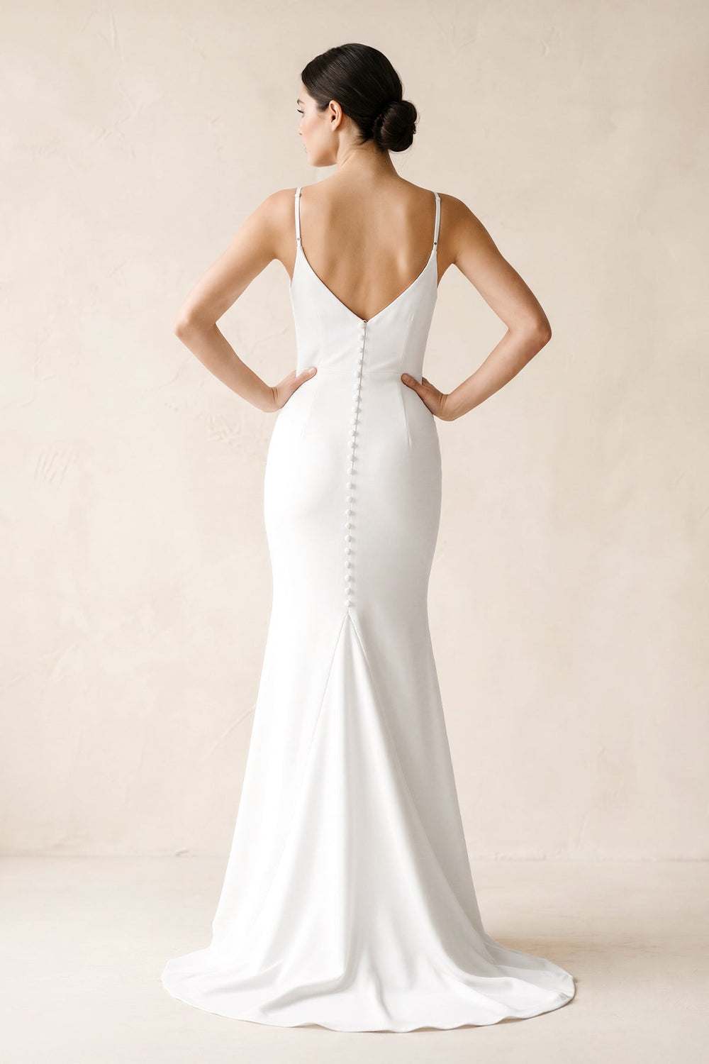 V - Neck Spaghetti Straps Sheath Maxi Dress in White - KISS BRIDAL Dresses
