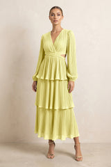 V - Neck Tiered A - Line Chiffon Midi Bridesmaid Dress in Buttercup - KISS BRIDAL Bridesmaid Dresses
