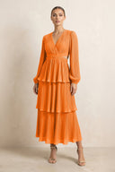 V - Neck Tiered A - Line Chiffon Midi Bridesmaid Dress in Cinnamon - SHE IS ME Bridesmaid Dresses