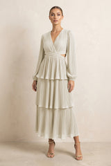 V - Neck Tiered A - Line Chiffon Midi Bridesmaid Dress in Dove Gray - KISS BRIDAL Bridesmaid Dresses