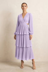 V - Neck Tiered A - Line Chiffon Midi Bridesmaid Dress in Lavender - KISS BRIDAL Bridesmaid Dresses