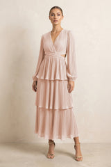 V - Neck Tiered A - Line Chiffon Midi Bridesmaid Dress in Pale Blush - KISS BRIDAL Bridesmaid Dresses