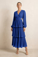 V - Neck Tiered A - Line Chiffon Midi Bridesmaid Dress in Royal Blue - KISS BRIDAL Bridesmaid Dresses