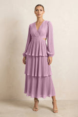 V - Neck Tiered A - Line Chiffon Midi Bridesmaid Dress in Wisteria - KISS BRIDAL Bridesmaid Dresses