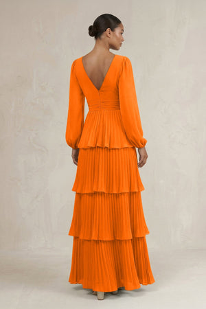V - Neck Tiered A - Line Long Sleeve Bridesmaid Dress in Cinnamon - SHE IS ME Bridesmaid Dresses