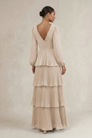 V - Neck Tiered A - Line Long Sleeve Bridesmaid Dress in Frost - SHE IS ME Bridesmaid Dresses