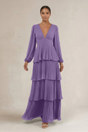 V - Neck Tiered A - Line Long Sleeve Bridesmaid Dress in Tahiti - SHE IS ME Bridesmaid Dresses