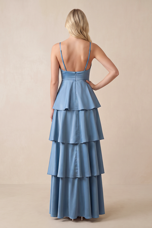 V-Neck Tiered Ruffle A-Line Maxi Dress in Neptune – KISS BRIDAL Dresses